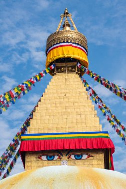 Katmandu, Nepal, Asya: Boudhanath 'ın (Boudha Stupa, Jarung Kashor veya Khasti Chaitya) ayrıntıları, tüm Buda' ların aydınlanmış zihninin vücut bulmuş halidir.