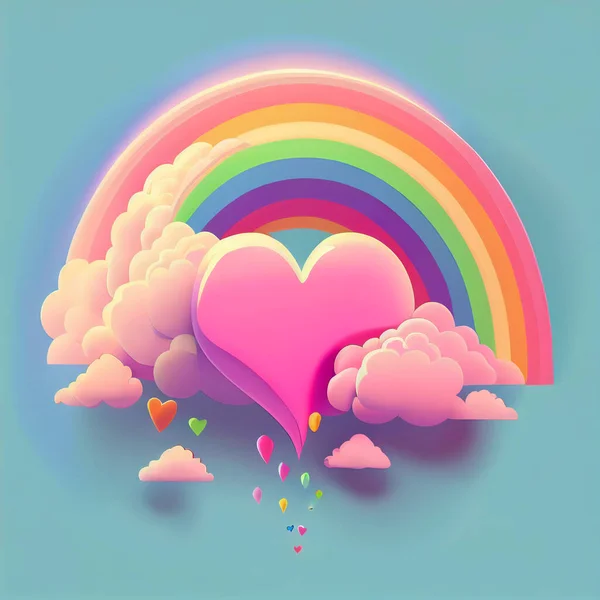 Cartoon heart in the sky with a rainbow. Valentine background. Love. Valentine's day poster. Lgbt love. Heart. Rainbow