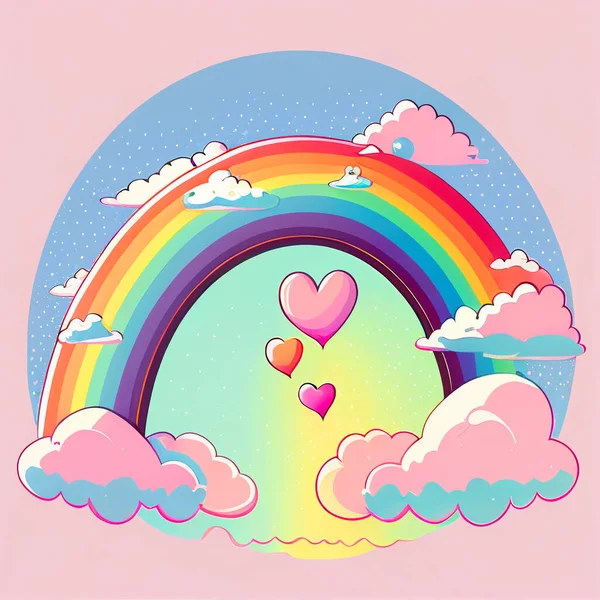 Cartoon heart in the sky with a rainbow. Valentine background. Love. Valentine\'s day poster. Lgbt love. Heart. Rainbow