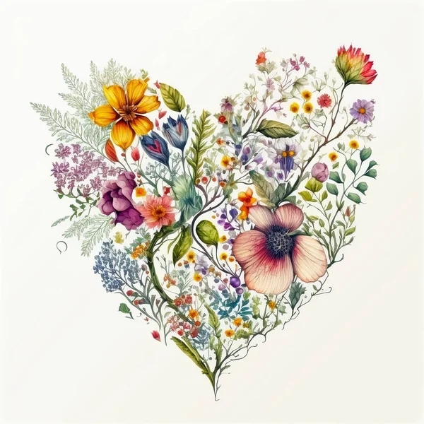 Heart of flowers. Floral heart. Wedding card. Love symbol on white background. Valentine poster