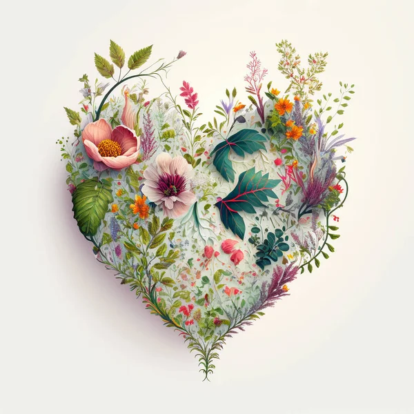 Heart of flowers. Floral heart. Wedding card. Love symbol on white background. Valentine poster