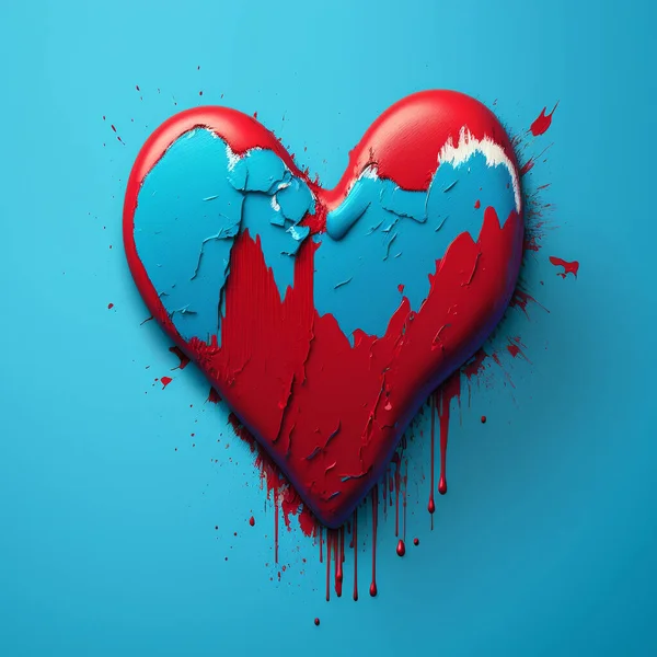 Valentine\'s day wallpaper. Heart made of paint on blue background. Heart. Love poster