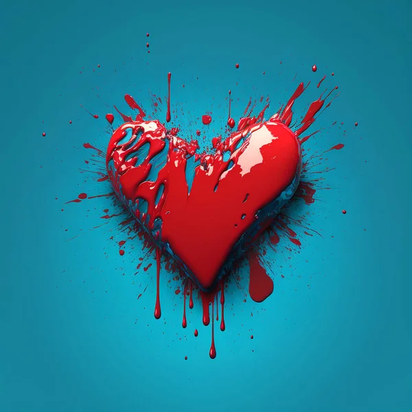 Valentine\'s day wallpaper. Heart made of paint on blue background. Heart. Love poster