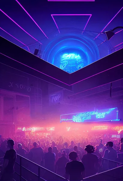 Disco. Nightclub. Big party. A huge crowded disco party in a nightclub