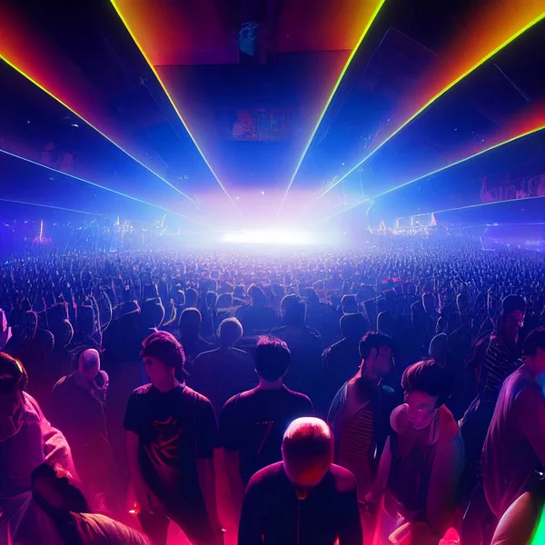 Disco. Nightclub. Big party. A huge crowded disco party in a nightclub