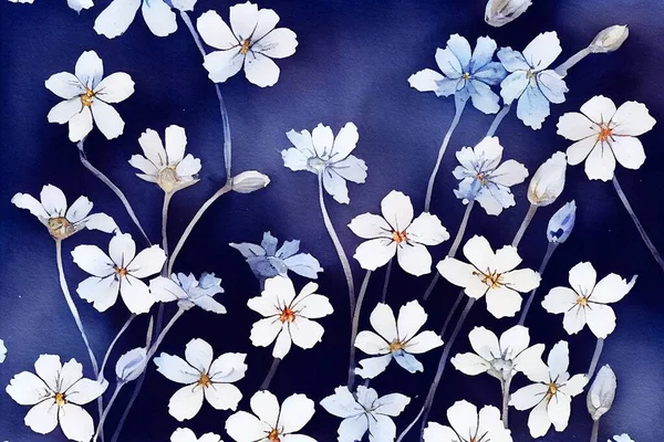 forget me not. small flowers on blue background. watercolor floral background