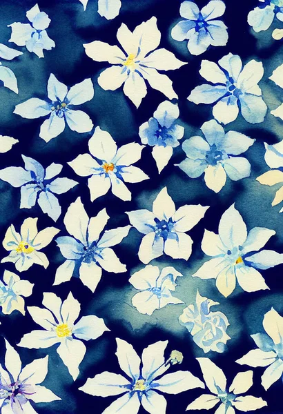 forget me not. small flowers on blue background. watercolor floral background