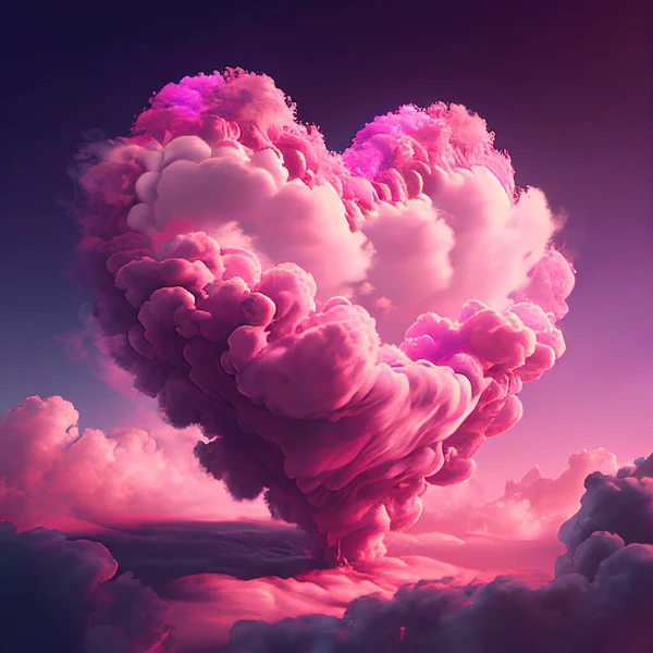 Love background. Pink heart poster. Pink heart cloud. Love cloud in the sky