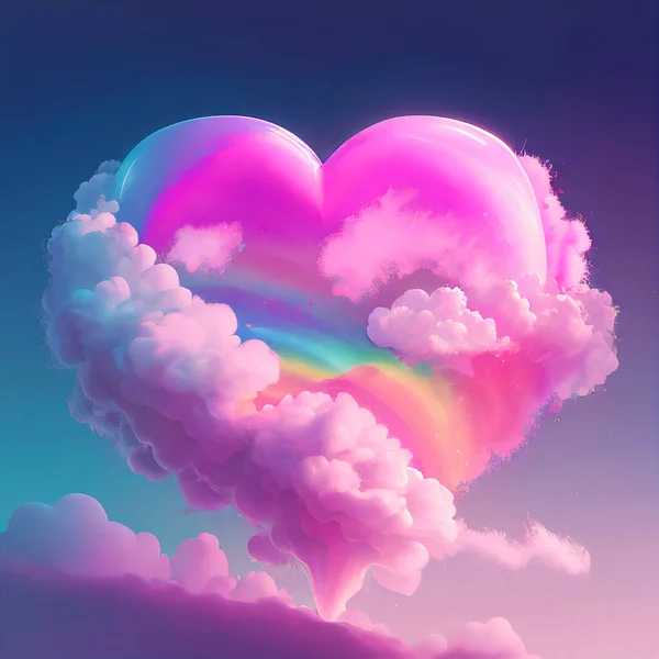 LGBT love background. Queer rainbow heart poster. Rainbow heart cloud. Love cloud in the sky