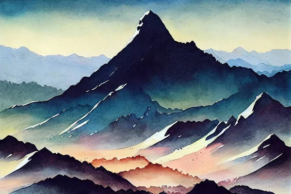 Watercolor mountains silhouettes. Hilly landscape illustration. Mountains