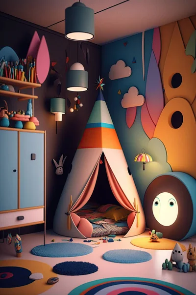 Colorful kids room. Cute surreal children\'s room.