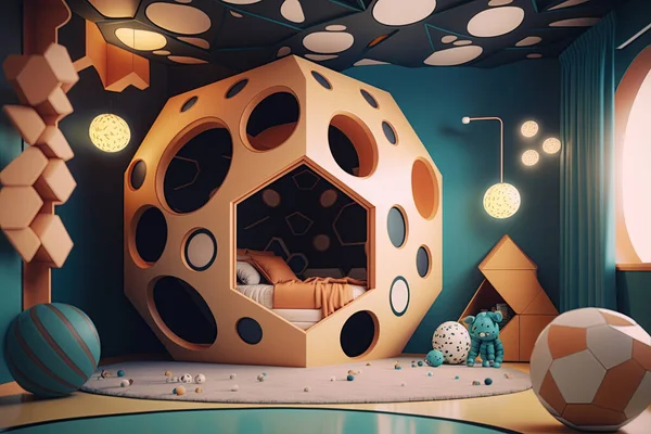 Colorful kids room. Cute surreal children's room.