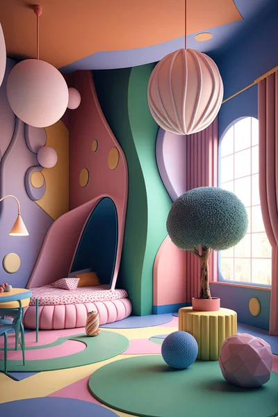 Colorful kids room. Cute surreal children\'s room.