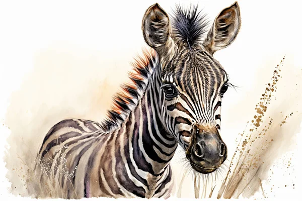 Watercolor painting of a cute baby zebra. Baby zebra. Aquarelle illustration