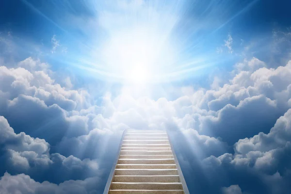 Stairway through the clouds to the  heavenly light. Stairway to heaven