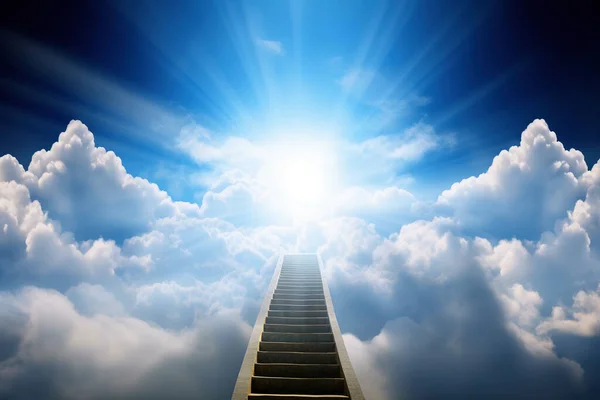 Stairway through the clouds to the  heavenly light. Stairway to heaven