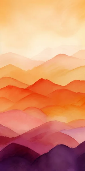 Beautiful simple watercolor painting of mountains during sunset. Watercolor background. Watercolour background with beautiful warm hues