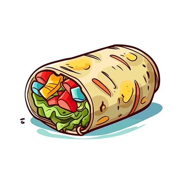 Mexican Burrito Wrap Burritos Hand Drawn Illustration Vector Doodle Style — Stock Vector