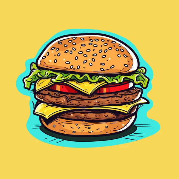 Hamburger Burger Handgezeichnete Illustration Zeichentrickfilm Vector Doodle Stil — Stockvektor