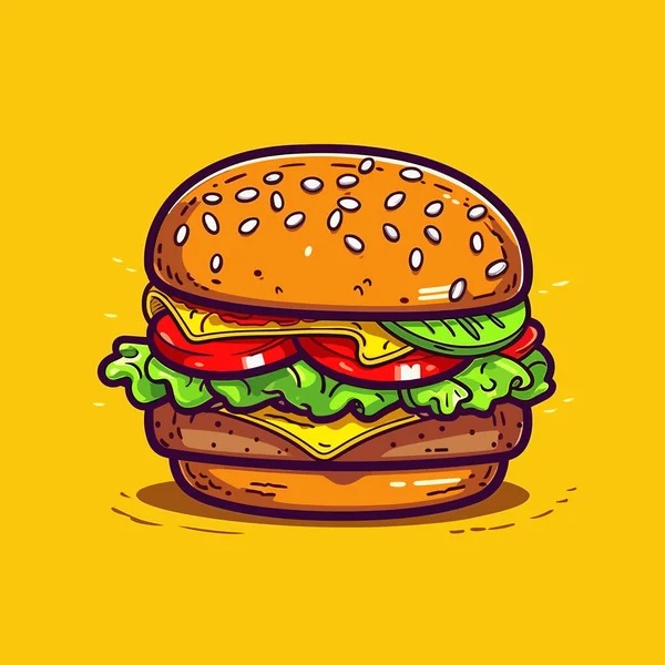 Hamburger Burger Hand Drawn Illustration Vector Doodle Style Cartoon Illustration — Stock Vector