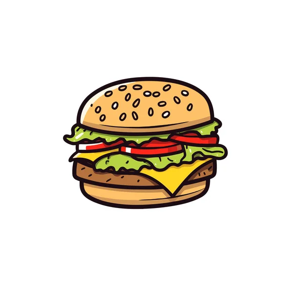 Hamburger Burger Handgezeichnete Illustration Zeichentrickfilm Vector Doodle Stil — Stockvektor