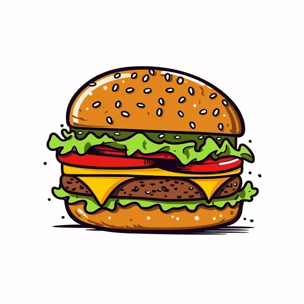 Hambúrguer Burger Ilustração Desenhada Mão Vector Doodle Estilo Desenho Animado — Vetor de Stock