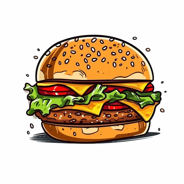 Hamburger Burger Illustration Dessinée Main Illustration Vectorielle Dessin Animé Style — Image vectorielle
