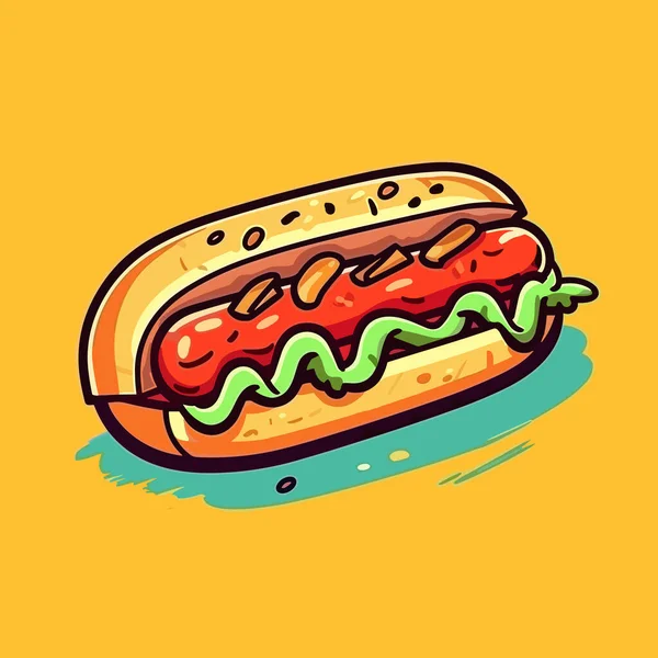 Würstchen Handgezeichnete Hotdog Illustration Zeichentrickfilm Vector Doodle Stil — Stockvektor