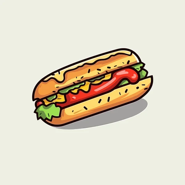 Hot Doga Ręcznie Rysowana Ilustracja Hot Doga Wektor Doodle Styl — Wektor stockowy