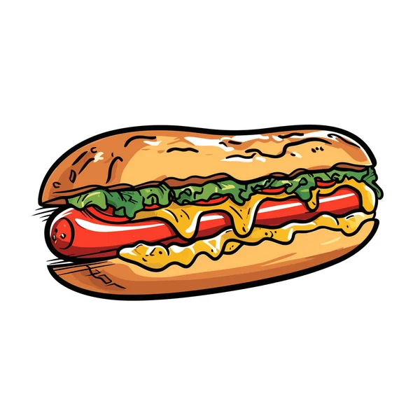 Cachorro Hotdog Ilustração Desenhada Mão Vector Doodle Estilo Desenho Animado — Vetor de Stock