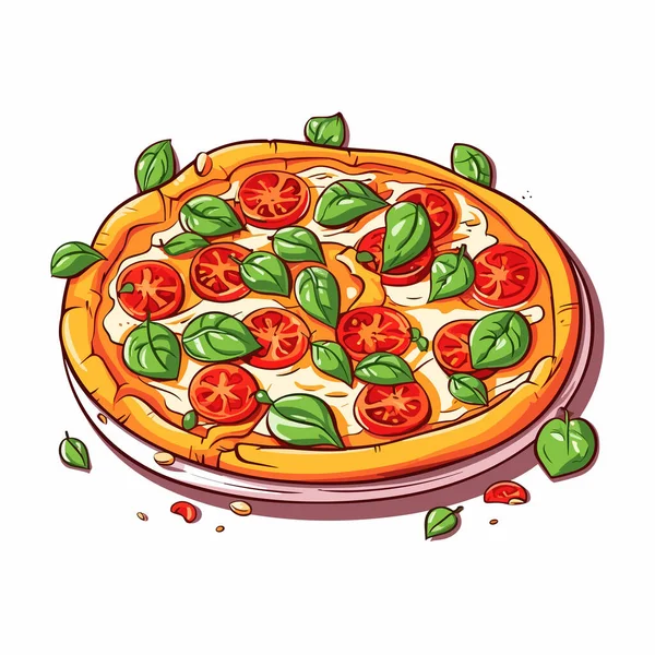 イタリアのピザ ピザの手描きイラスト ベクトルドアスタイルの漫画イラスト — ストックベクタ