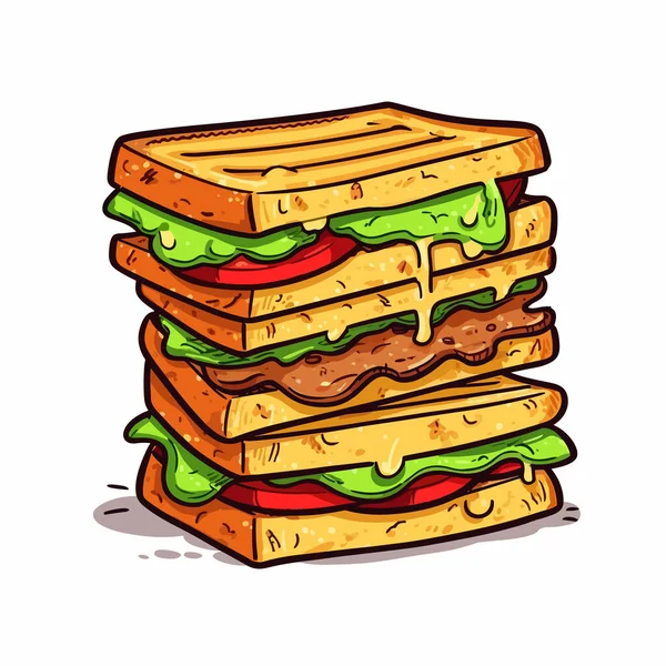 Club Sandwich Sandwich Hand Drawn Illustration Vector Doodle Style Cartoon — Stock Vector