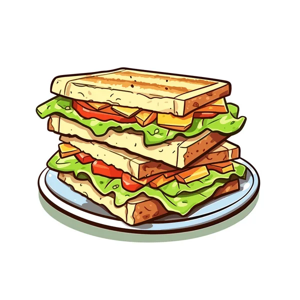 Club Sandwich Illustration Dessinée Main Illustration Vectorielle Dessin Animé Style — Image vectorielle