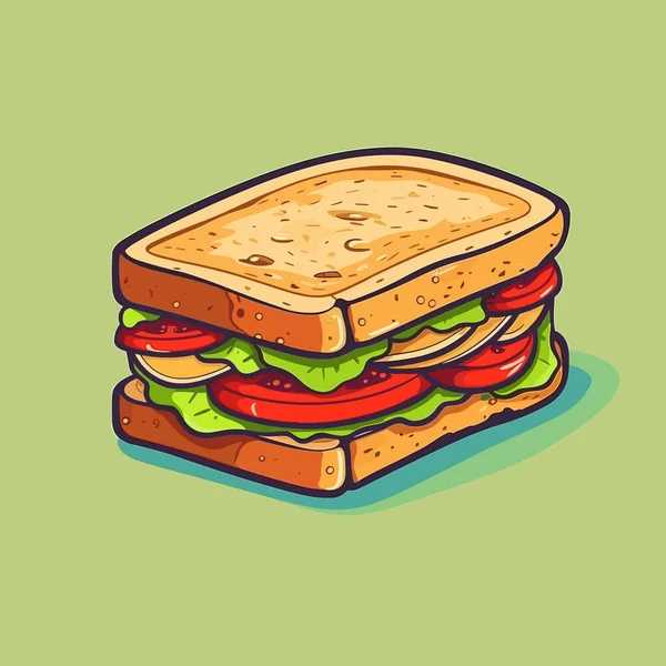 Panino Club Illustrazione Sandwich Disegnata Mano Illustrazione Del Fumetto Stile — Vettoriale Stock