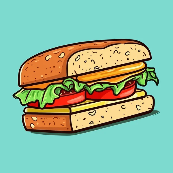 Sanduíche Clube Sandwich Ilustração Desenhada Mão Vector Doodle Estilo Desenho —  Vetores de Stock
