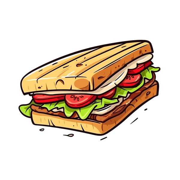 Sanduíche Clube Sandwich Ilustração Desenhada Mão Vector Doodle Estilo Desenho — Vetor de Stock