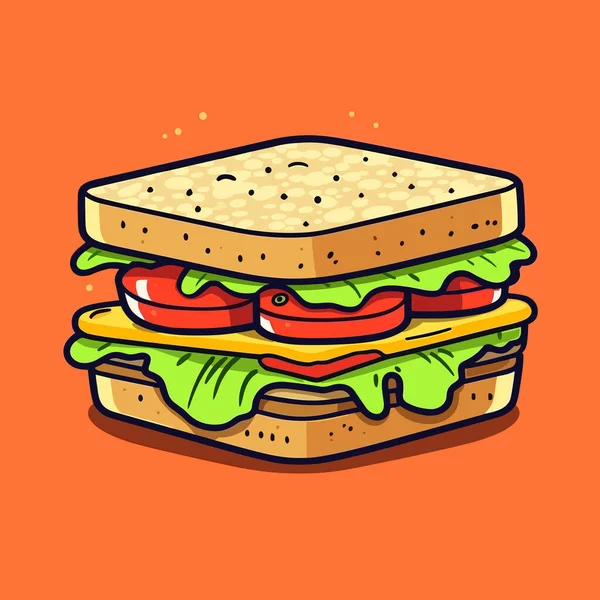 Club Sandwich Sandwich Handgezeichnete Illustration Zeichentrickfilm Vector Doodle Stil — Stockvektor