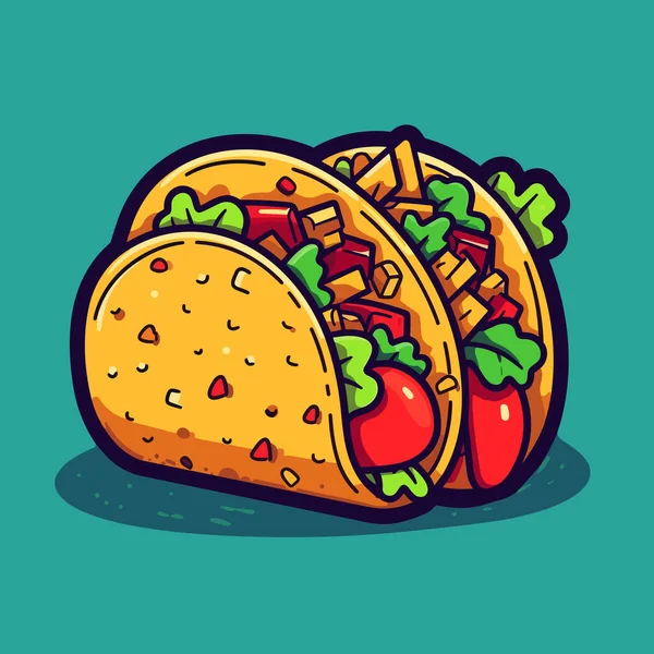 Mexican Taco Tacos Hand Drawn Illustration Vector Doodle Style Cartoon — Stock Vector