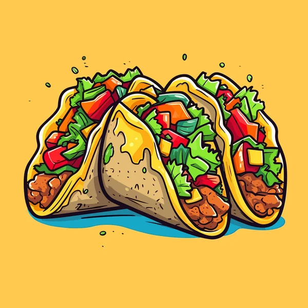 Mexican Taco Tacos Hand Drawn Illustration Vector Doodle Style Cartoon — Stock Vector