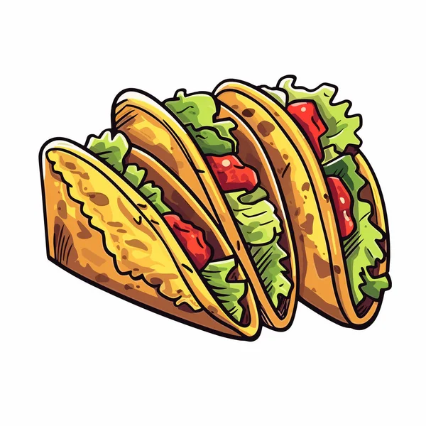 Taco Meksiko Ilustrasi Gambar Tangan Tacos Ilustrasi Kartun Gaya Doodle - Stok Vektor