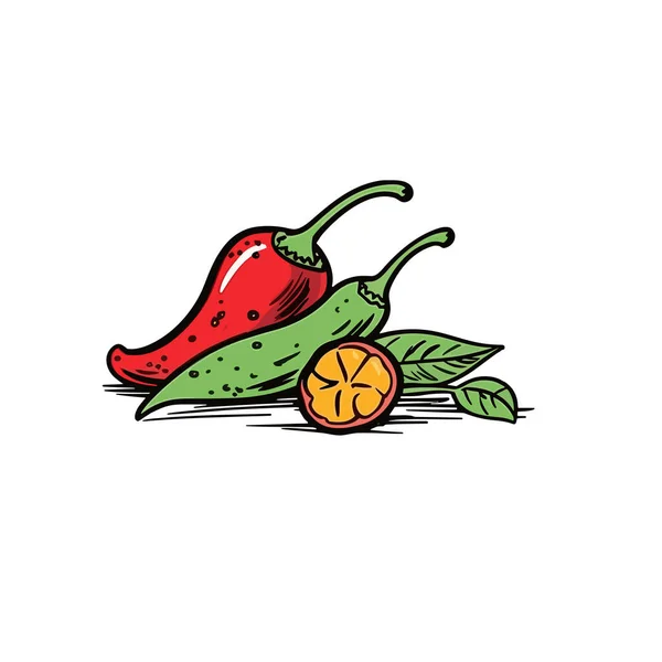 Pimenta Chili Pimenta Ilustração Desenhada Mão Vector Doodle Estilo Desenho — Vetor de Stock