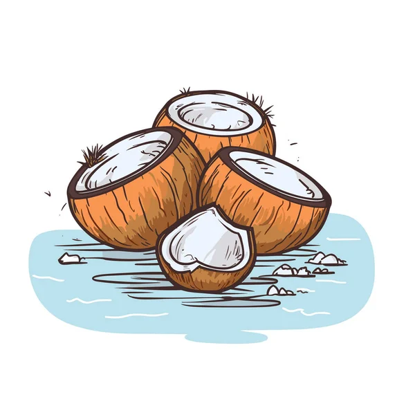 Kokosowe Ręcznie Rysowana Ilustracja Kokosowa Wektor Doodle Styl Kreskówki Ilustracja — Wektor stockowy