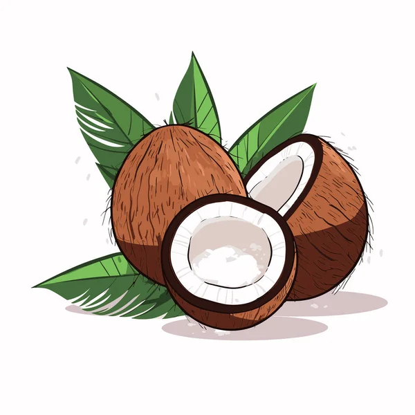 Kokosnoot Kokosnoot Met Hand Getekend Vector Doodle Stijl Cartoon Illustratie — Stockvector