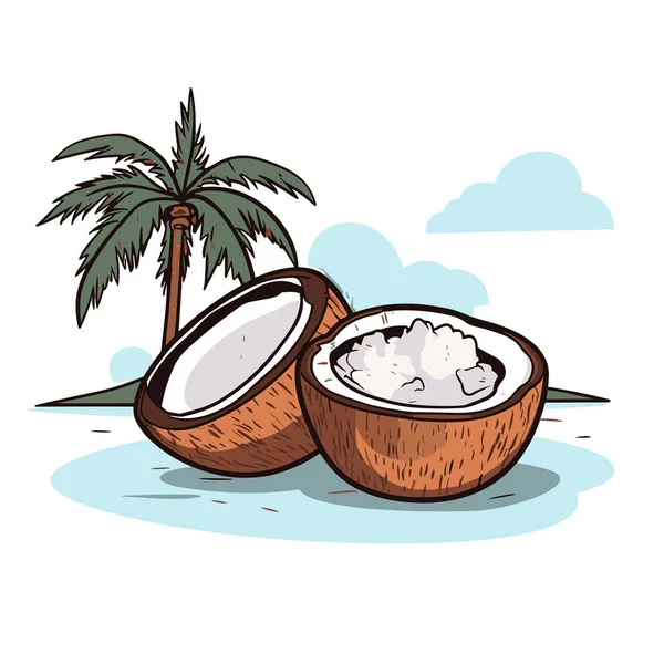코코넛이야 손으로 코코넛 일러스트 스타일의 일러스트 — 스톡 벡터