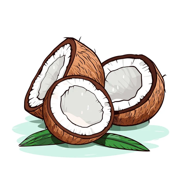 Kokosowe Ręcznie Rysowana Ilustracja Kokosowa Wektor Doodle Styl Kreskówki Ilustracja — Wektor stockowy
