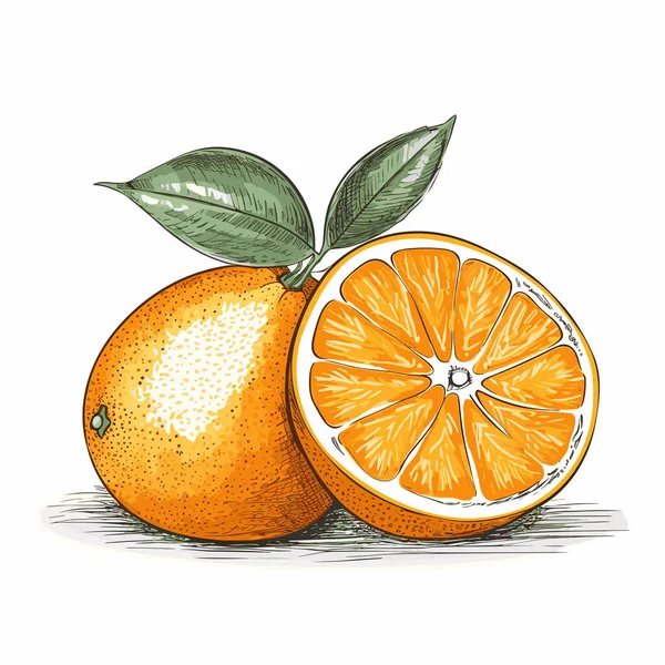 Jeruk Ilustrasi Gambar Tangan Berwarna Oranye Ilustrasi Kartun Gaya Doodle - Stok Vektor