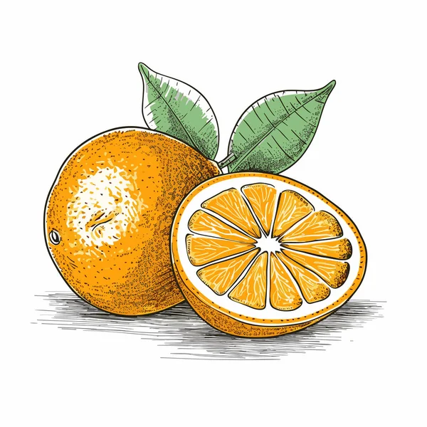 Jeruk Ilustrasi Gambar Tangan Berwarna Oranye Ilustrasi Kartun Gaya Doodle - Stok Vektor