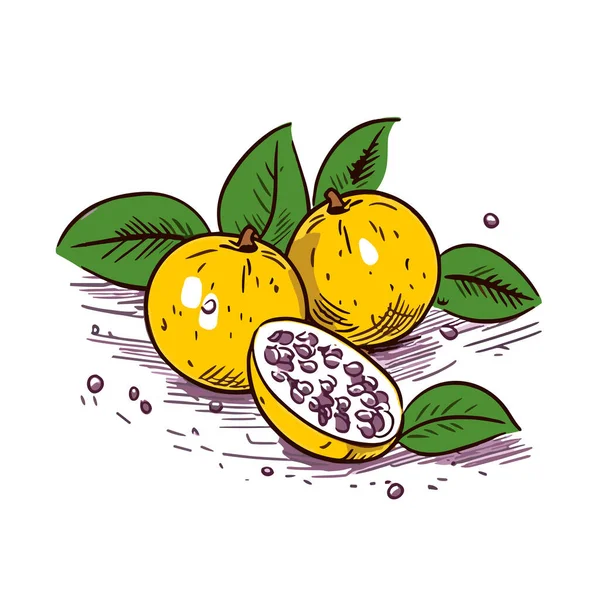 Passionsfrukt Passionsfrukt Handritad Illustration Vektor Klotter Stil Tecknad Illustration — Stock vektor