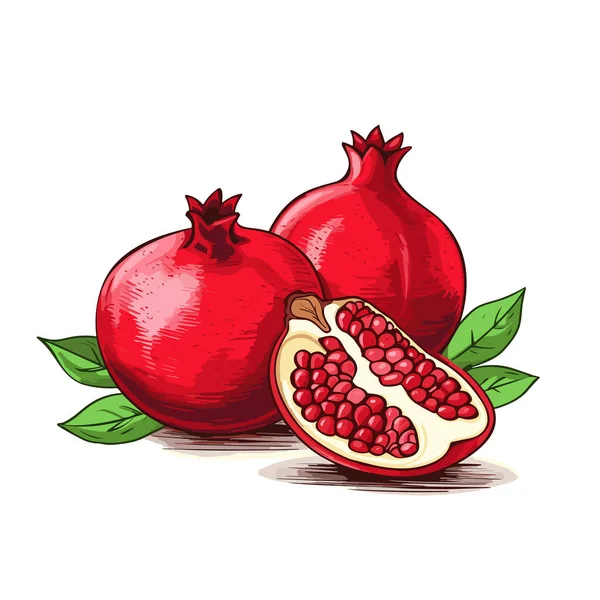 Granátové Jablko Granátová Jablka Ručně Kreslené Ilustrace Vektorové Kreslené Kreslené — Stockový vektor