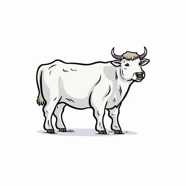 Byk Ręcznie Rysowana Ilustracja Bullocka Wektor Doodle Styl Kreskówki Ilustracja — Wektor stockowy